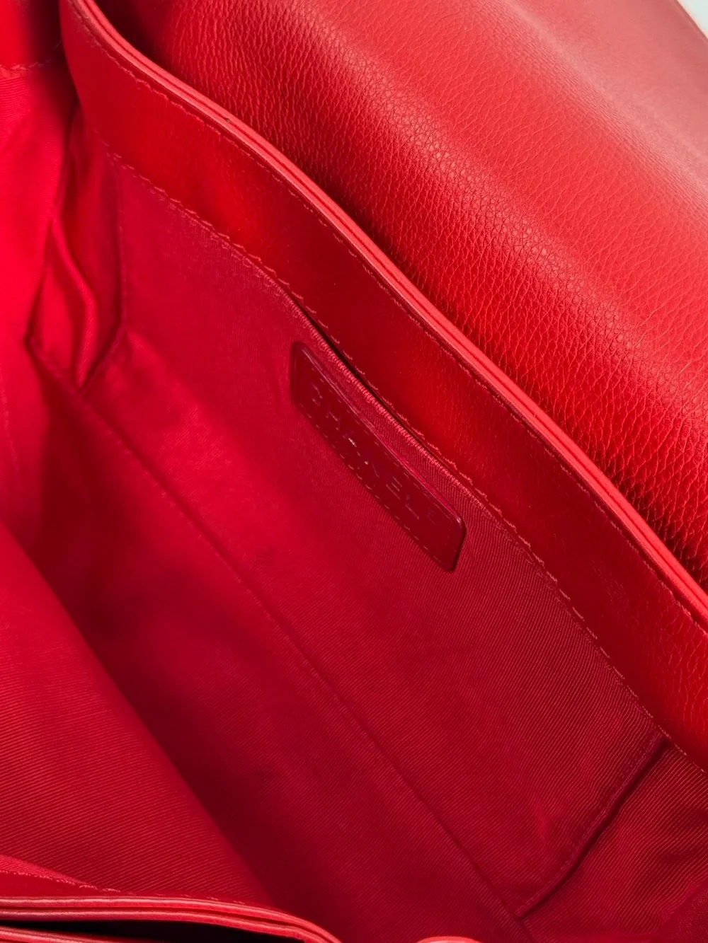 CHANEL Red Quilted Lambskin Chain Crossbody Boy Bag (comes with authentication)